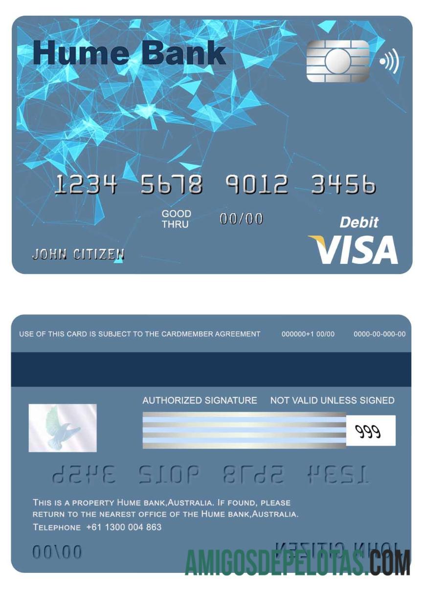 Cartão Visa do Hume Bank da Austrália exemplo